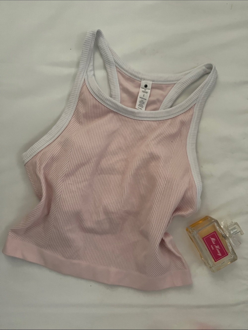Yogalicious Pink Ribbed Racerback Tank with White Trim